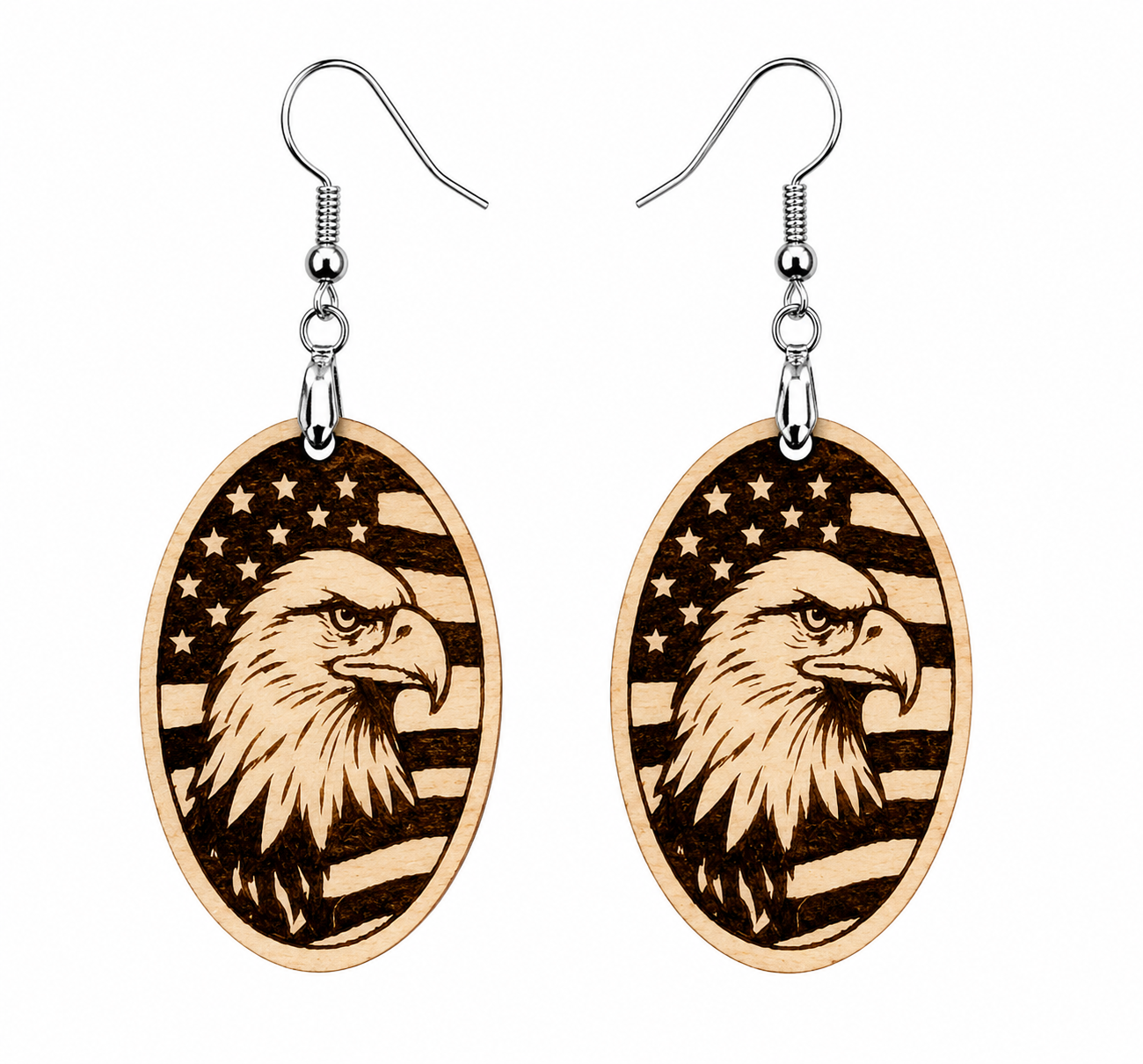 Wings of Freedom | Patriotic Bald Eagle Wood Earrings